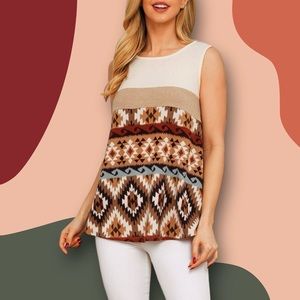 Perfect Peach Aztec Print Knit Sleeveless Top Cream Neutral Women’s S (4/6)